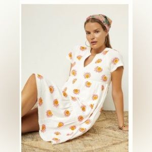 Anthropologie Maeve White Cotton Dress with Sun Embroidery